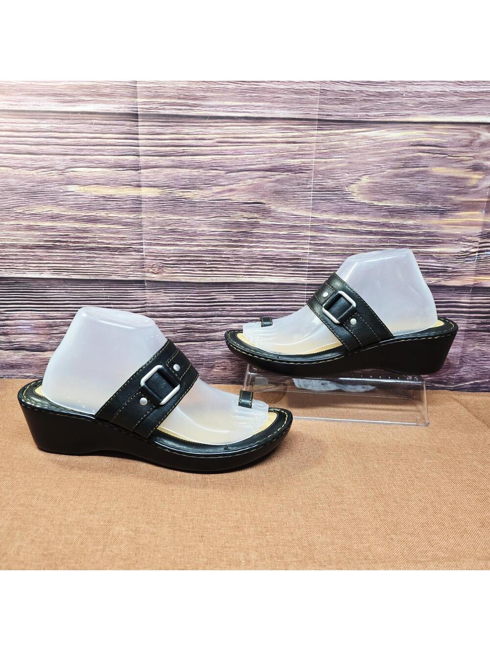 Born Black Leather Wedge Sandals Women’s 10 Excellent Condition